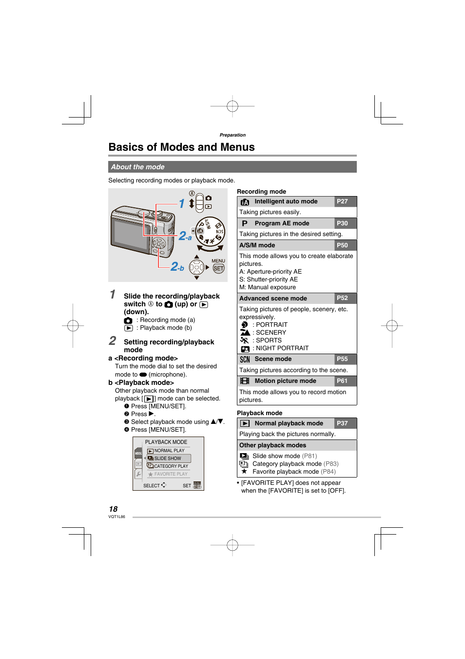 Basics of modes and menus | Panasonic DMC-LZ8 User Manual | Page 18 / 140