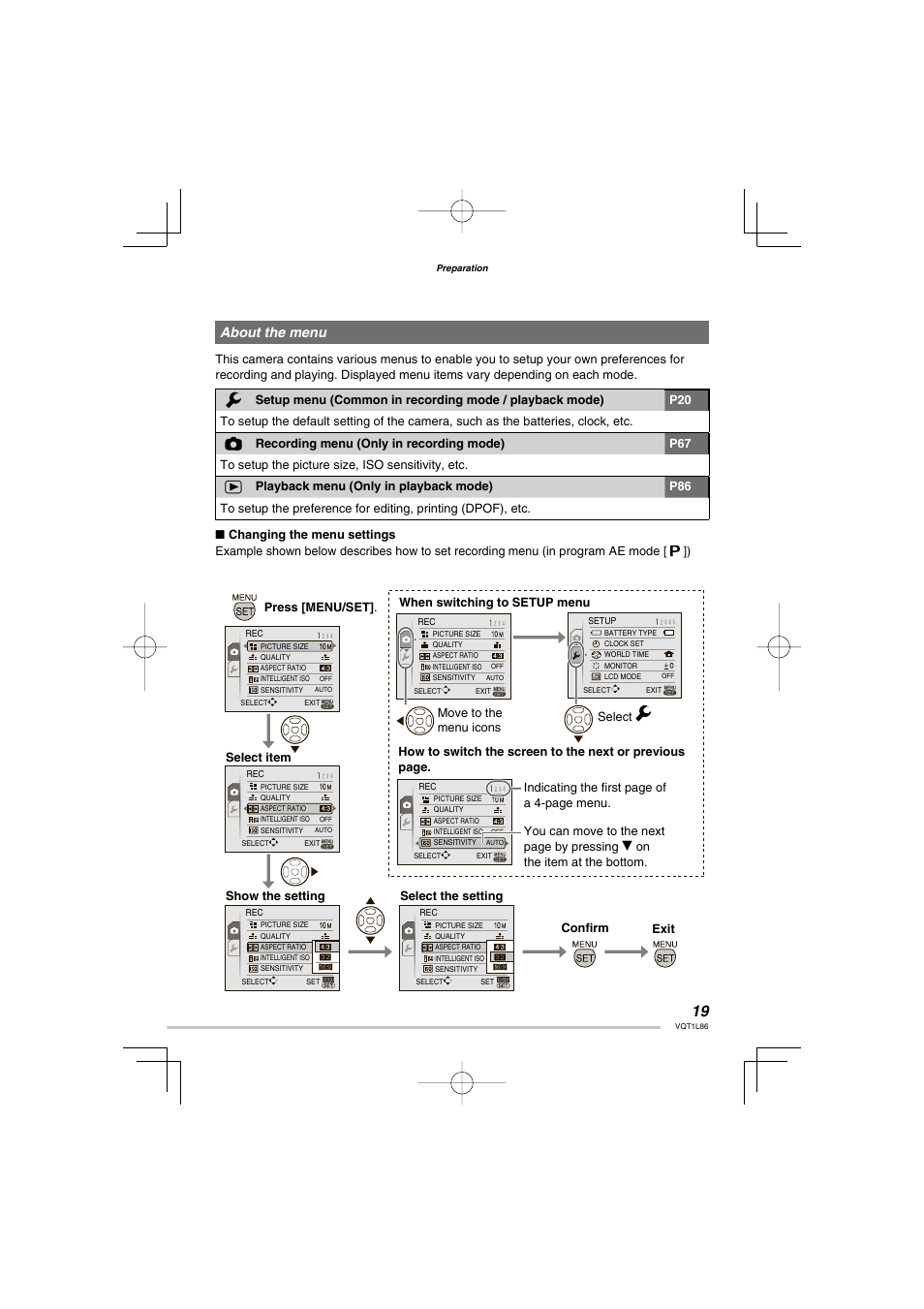 About the menu | Panasonic DMC-LZ8 User Manual | Page 19 / 140