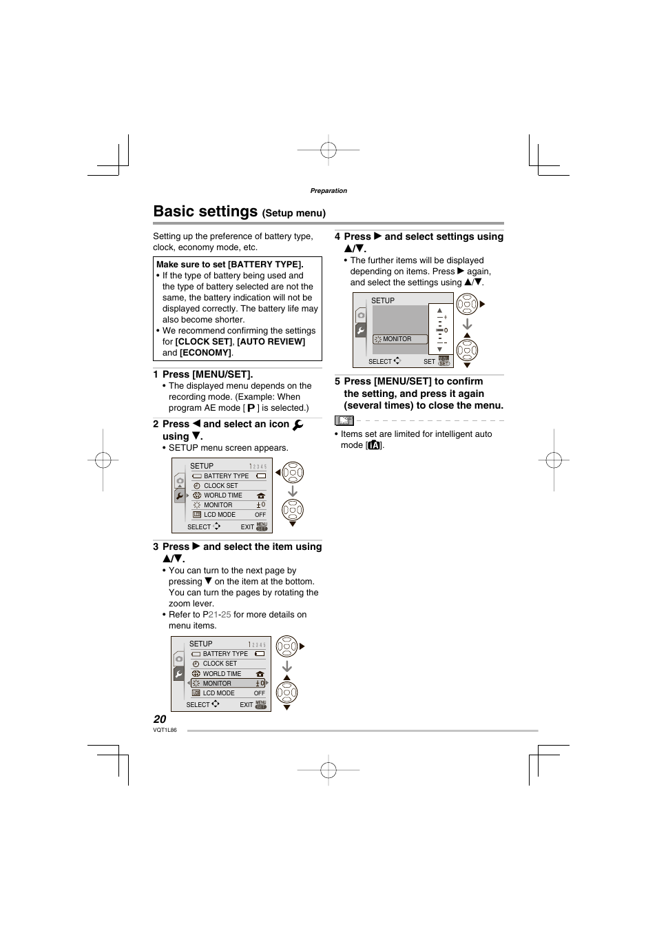 Basic settings (setup menu), Basic settings | Panasonic DMC-LZ8 User Manual | Page 20 / 140