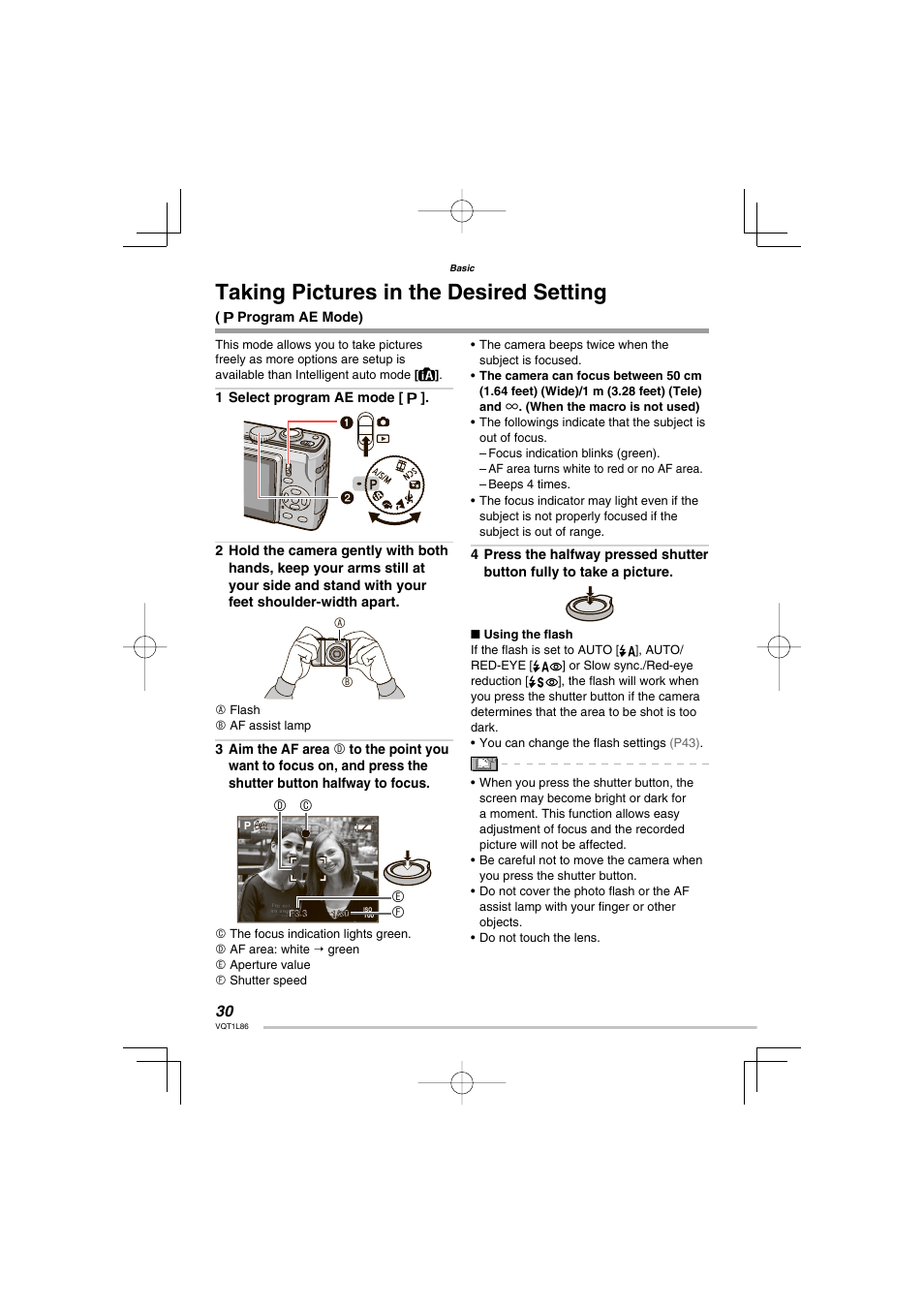 Taking pictures in the desired setting, D c e f | Panasonic DMC-LZ8 User Manual | Page 30 / 140