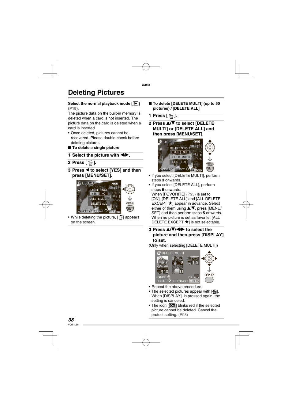 Deleting pictures | Panasonic DMC-LZ8 User Manual | Page 38 / 140