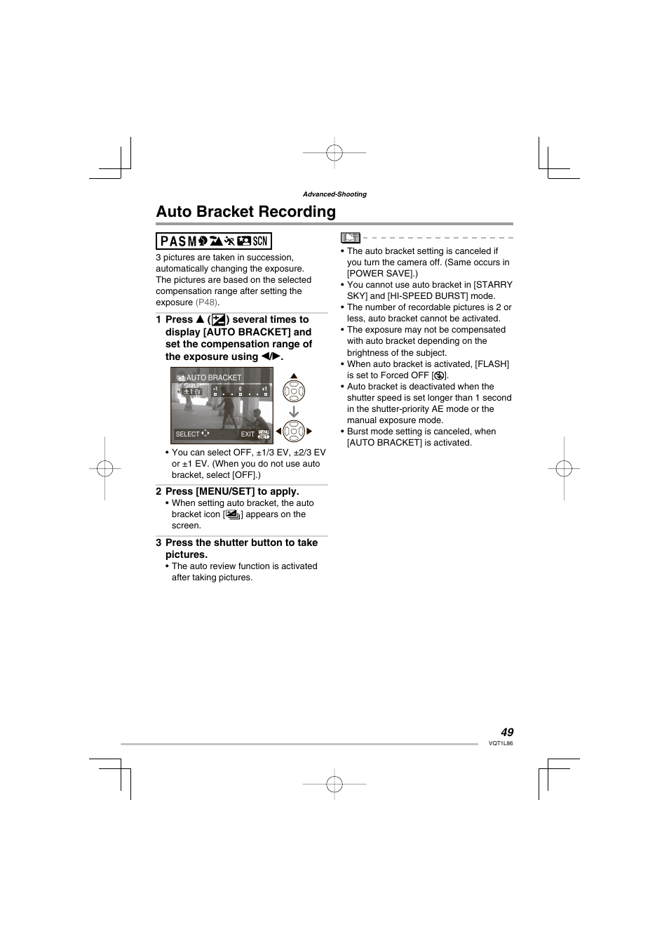 Auto bracket recording | Panasonic DMC-LZ8 User Manual | Page 49 / 140