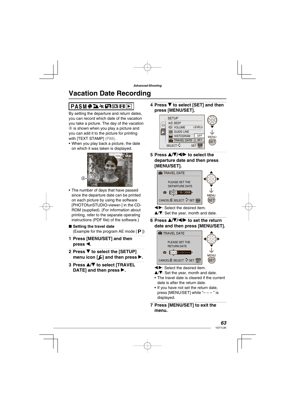 Vacation date recording | Panasonic DMC-LZ8 User Manual | Page 63 / 140