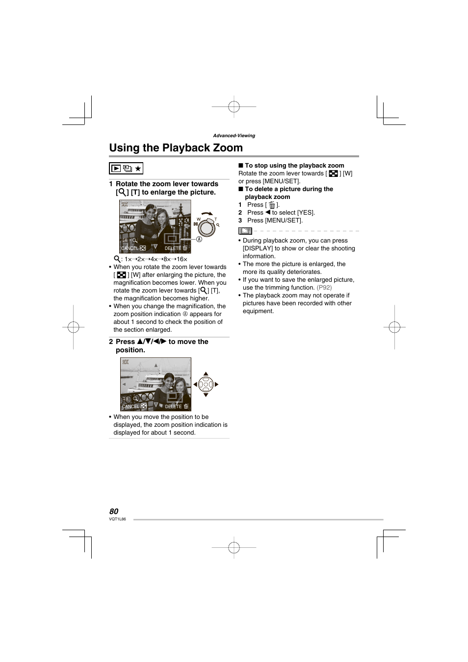 Using the playback zoom | Panasonic DMC-LZ8 User Manual | Page 80 / 140