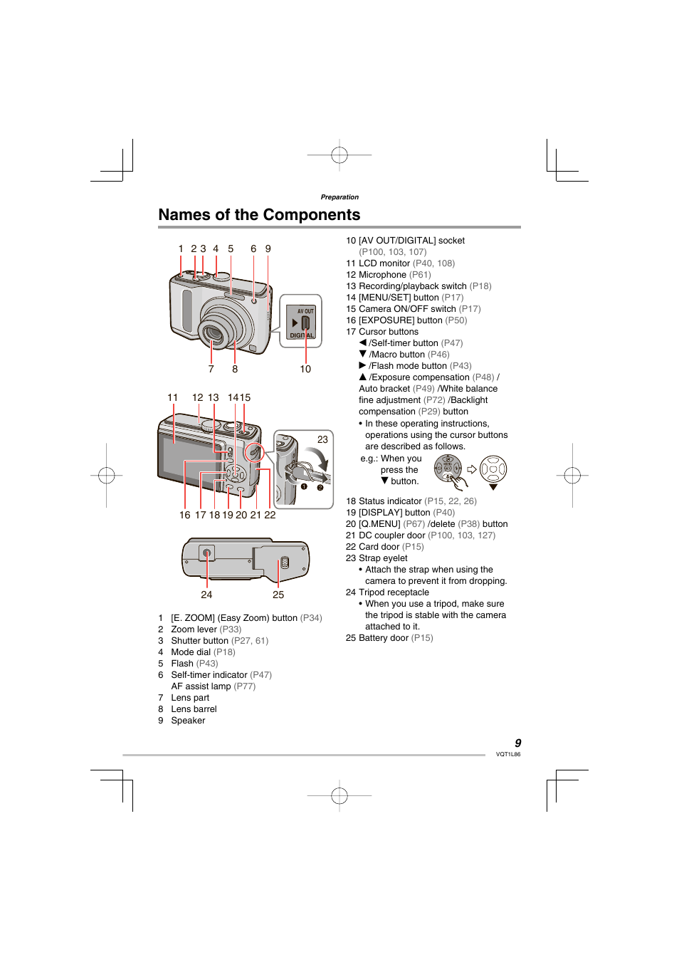 Names of the components | Panasonic DMC-LZ8 User Manual | Page 9 / 140