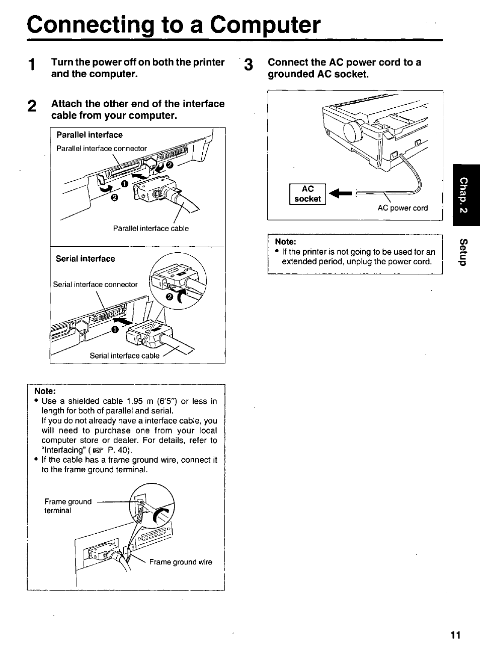 Connecting to a computer, Note | Panasonic KX-P 1131 User Manual | Page 11 / 44