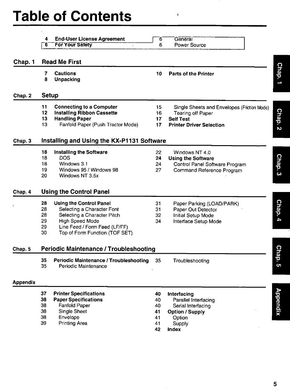 Panasonic KX-P 1131 User Manual | Page 5 / 44