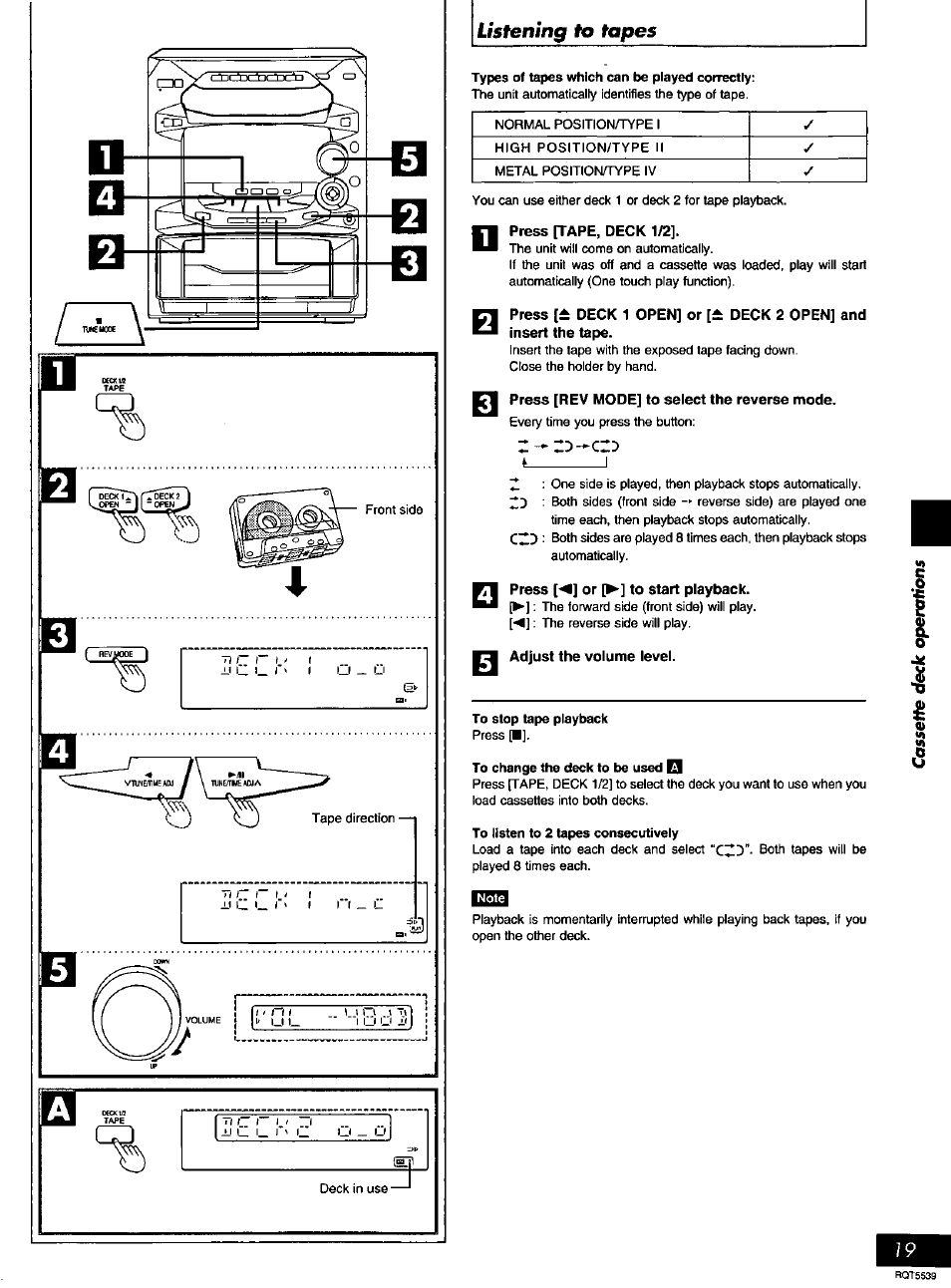 Press [rev mode] to select the reverse mode, Adjust the volume level | Panasonic SC-AK14 User Manual | Page 19 / 32