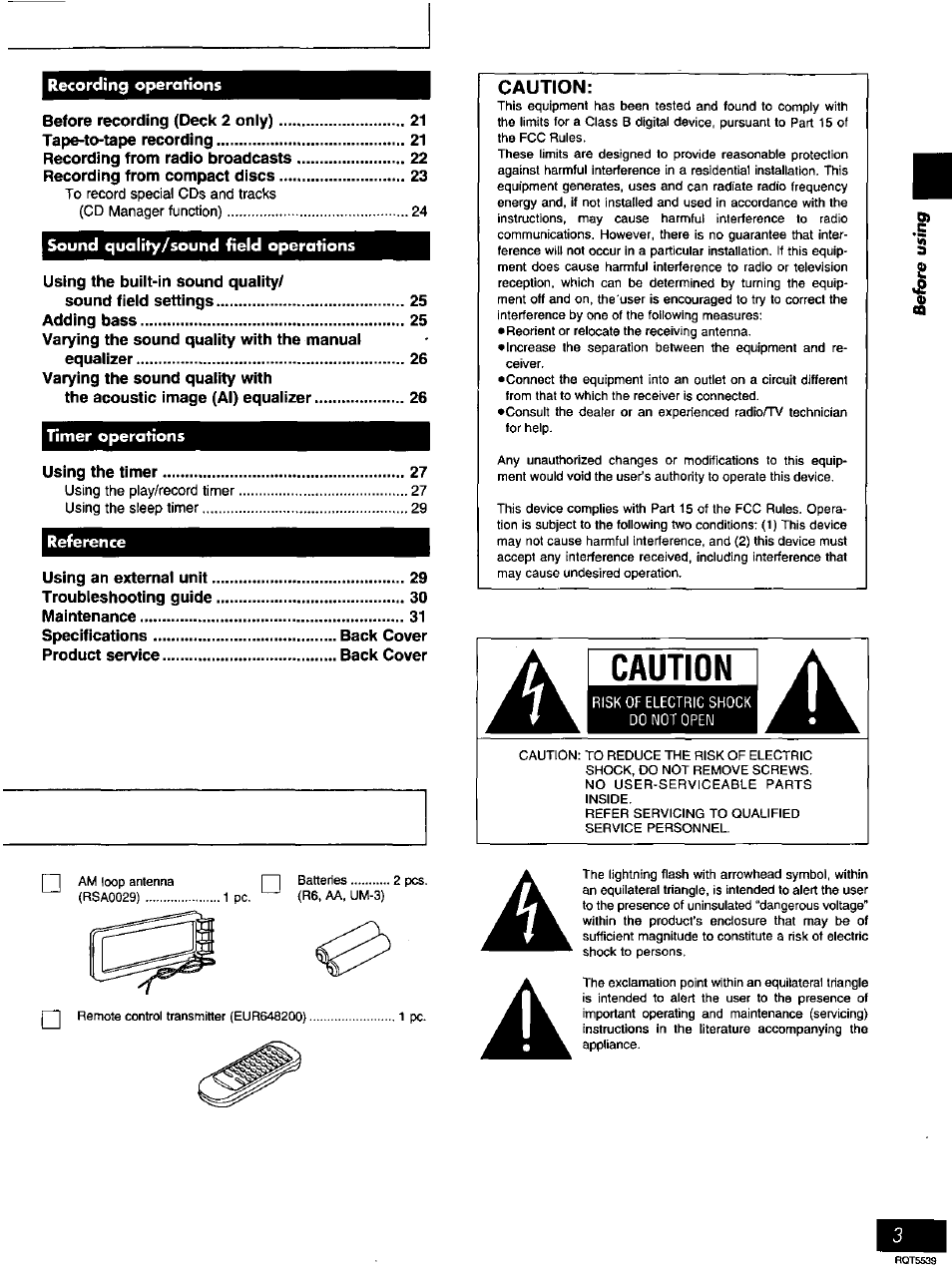 Caution | Panasonic SC-AK14 User Manual | Page 3 / 32