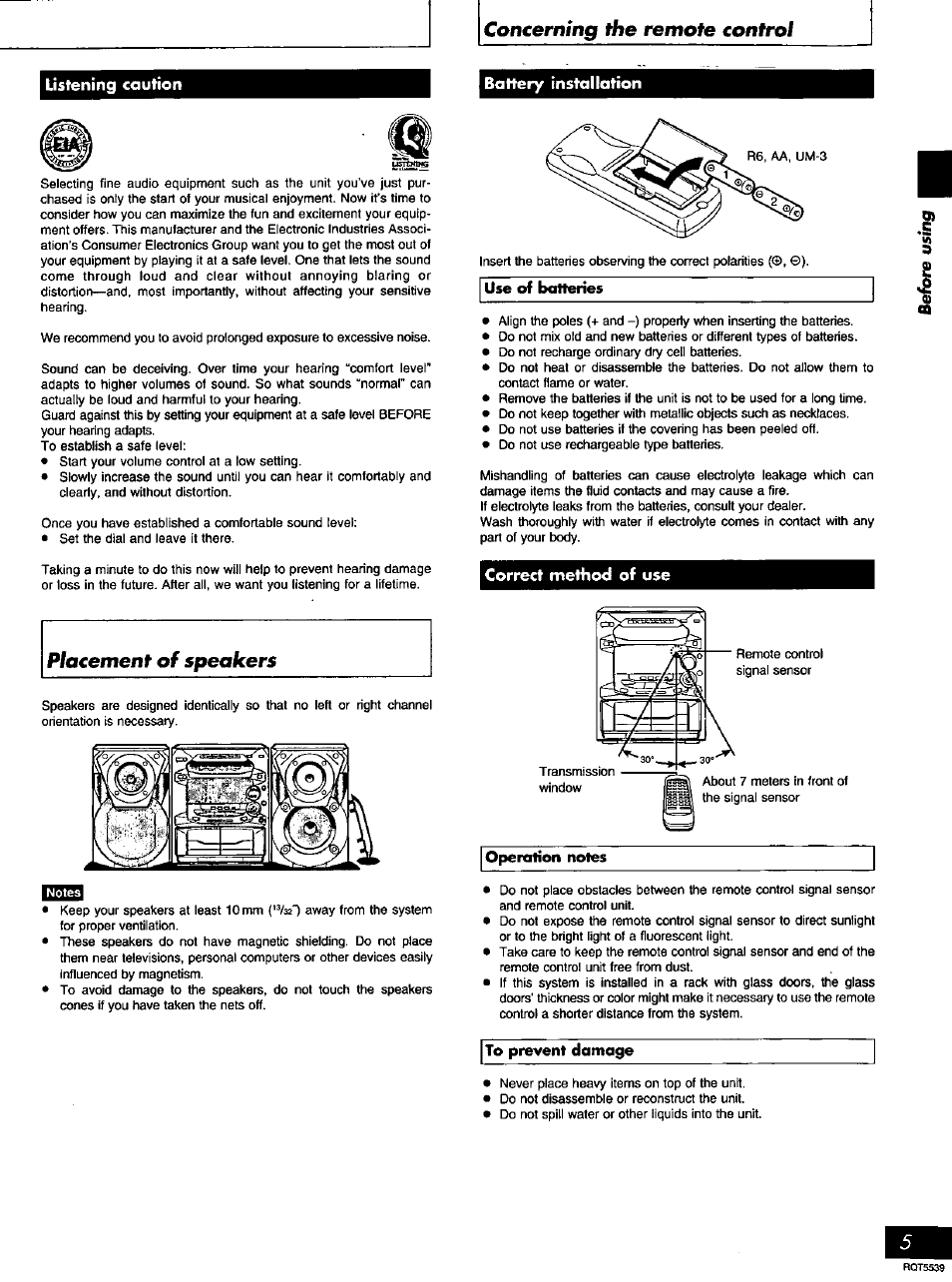 To prevent damage, Concerning the remote control | Panasonic SC-AK14 User Manual | Page 5 / 32