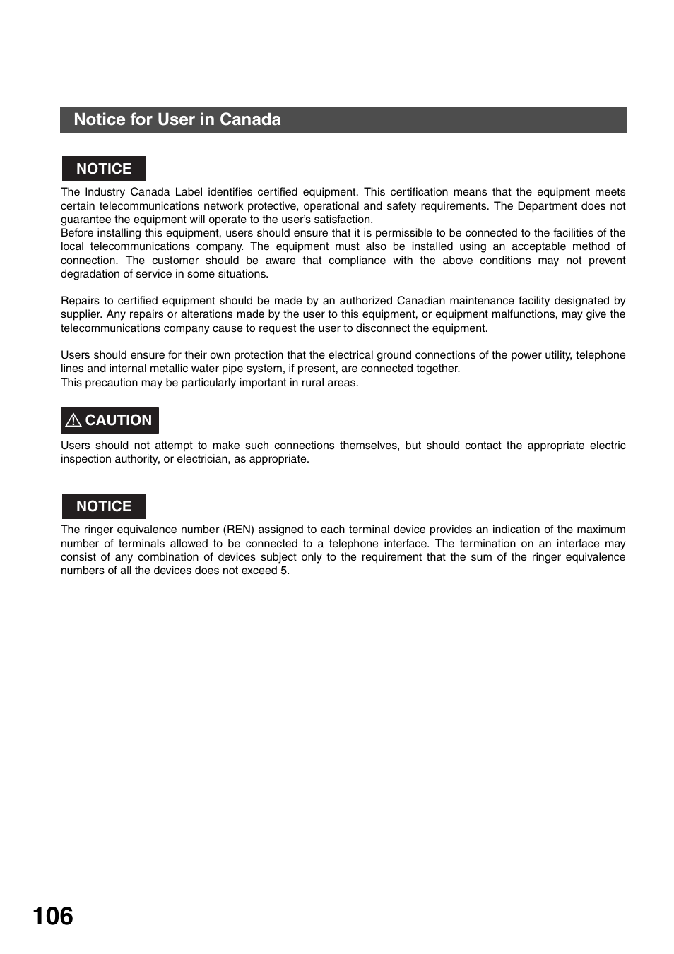 Notice for user in canada, Appendix | Panasonic DP-135FP User Manual | Page 106 / 114