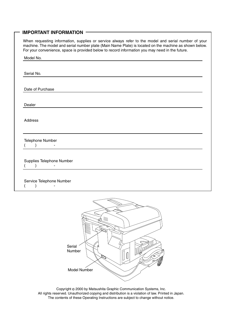 Important information | Panasonic DP-135FP User Manual | Page 2 / 114