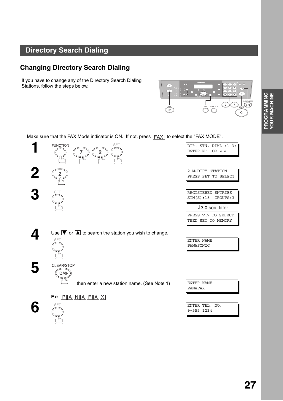 Changing directory search dialing, Programming your machine, Directory search dialing | Panasonic DP-135FP User Manual | Page 27 / 114