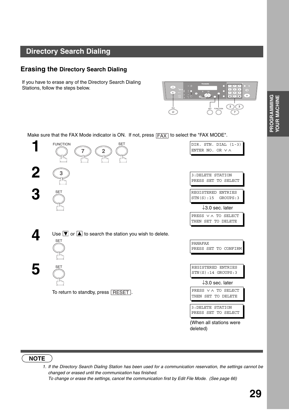 Erasing the directory search dialing, Programming your machine, Directory search dialing | Erasing the | Panasonic DP-135FP User Manual | Page 29 / 114
