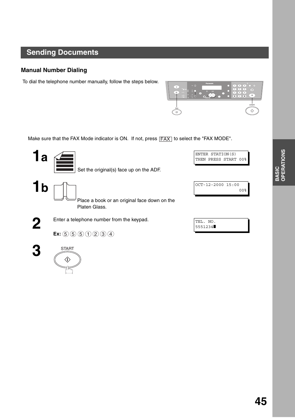 Manual number dialing, Sending documents | Panasonic DP-135FP User Manual | Page 45 / 114