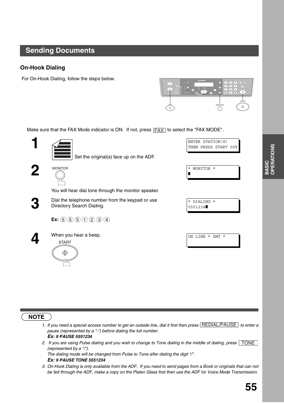 On-hook dialing, Sending documents | Panasonic DP-135FP User Manual | Page 55 / 114