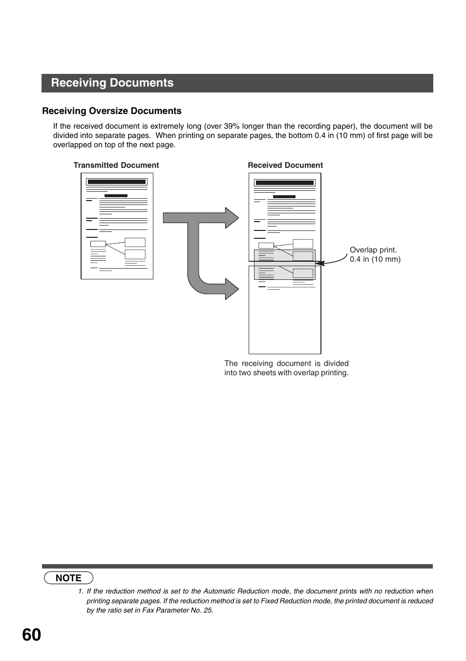 Receiving oversize documents, Receiving documents | Panasonic DP-135FP User Manual | Page 60 / 114