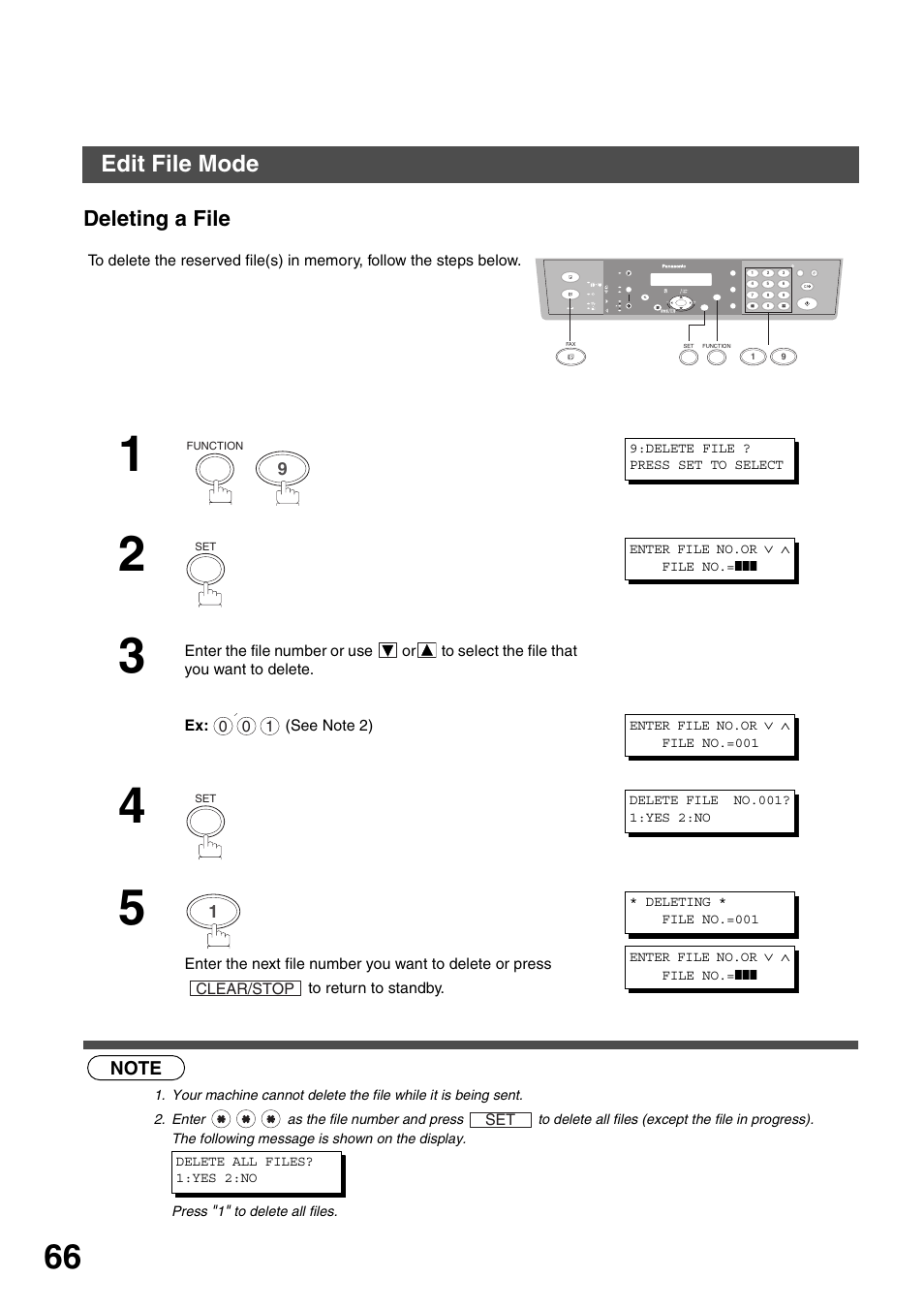 Edit file mode, Deleting a file, Advanced features | Panasonic DP-135FP User Manual | Page 66 / 114