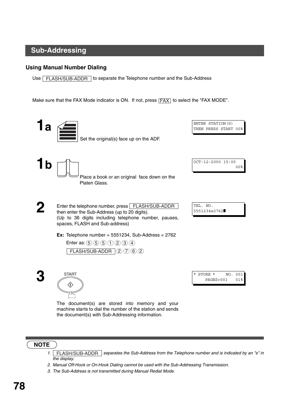 Using manual number dialing, Network feature, Sub-addressing | Panasonic DP-135FP User Manual | Page 78 / 114