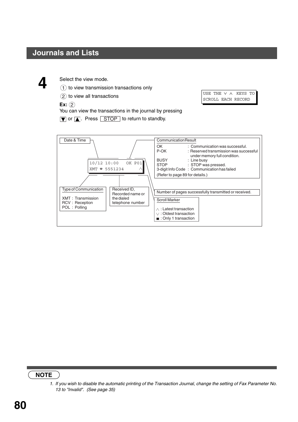 Printing journals and lists, Journals and lists | Panasonic DP-135FP User Manual | Page 80 / 114