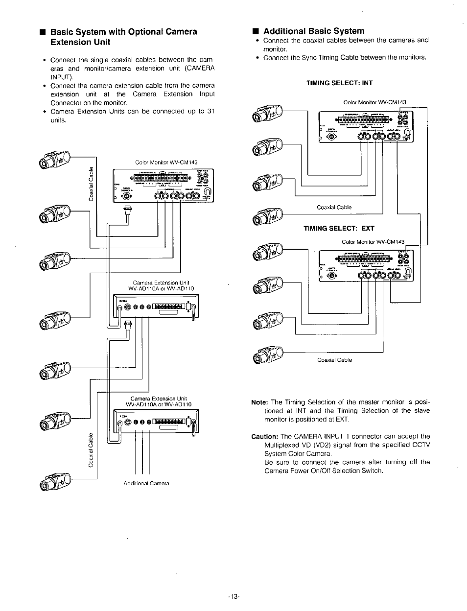 Basic system with optional camera extension unit, Additional basic system | Panasonic WV-CM143 User Manual | Page 15 / 22