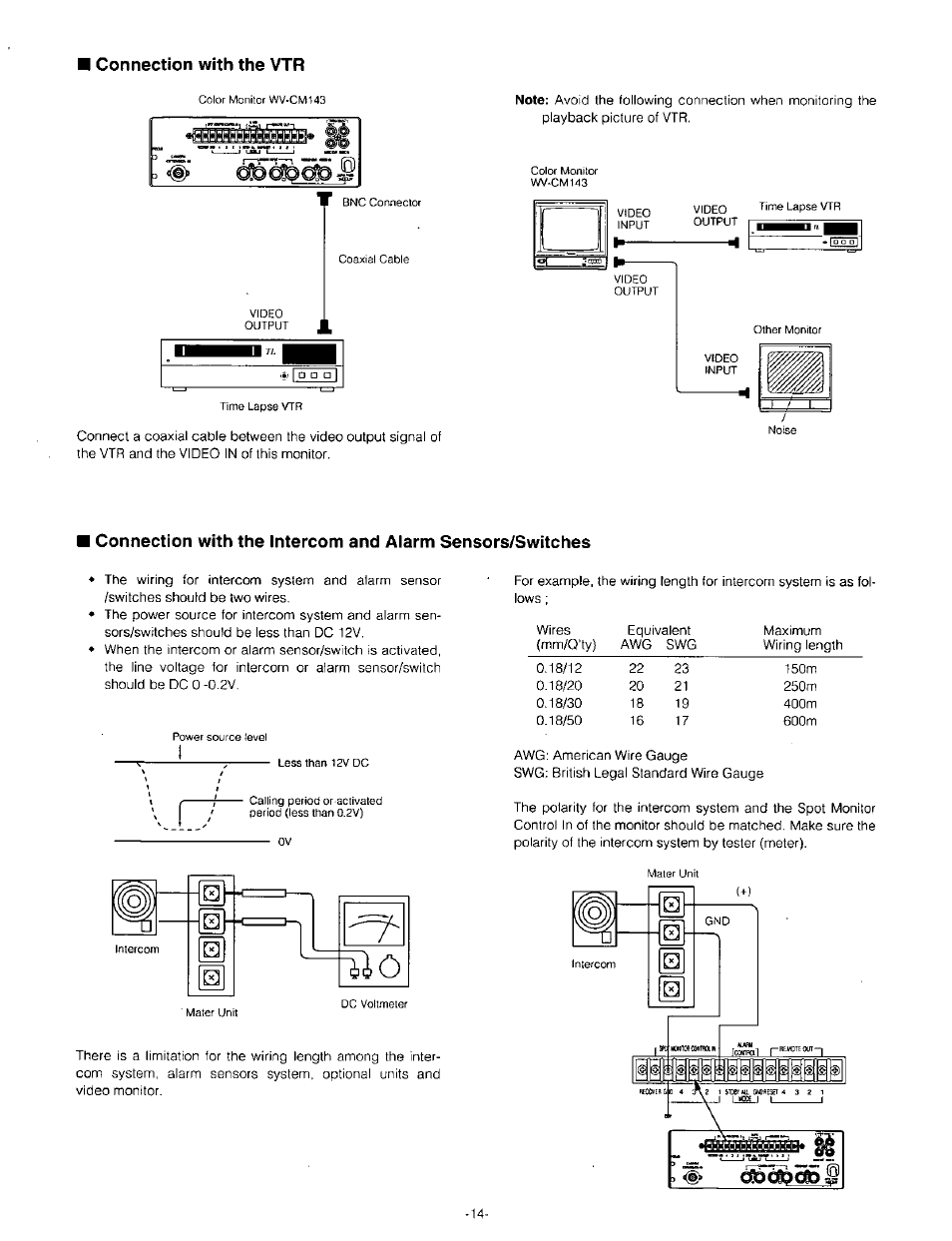 Connection with the vtr, V. r7 | Panasonic WV-CM143 User Manual | Page 16 / 22