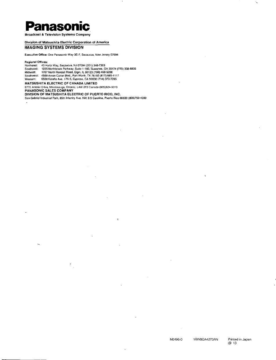 Panasonic | Panasonic WV-CM143 User Manual | Page 22 / 22