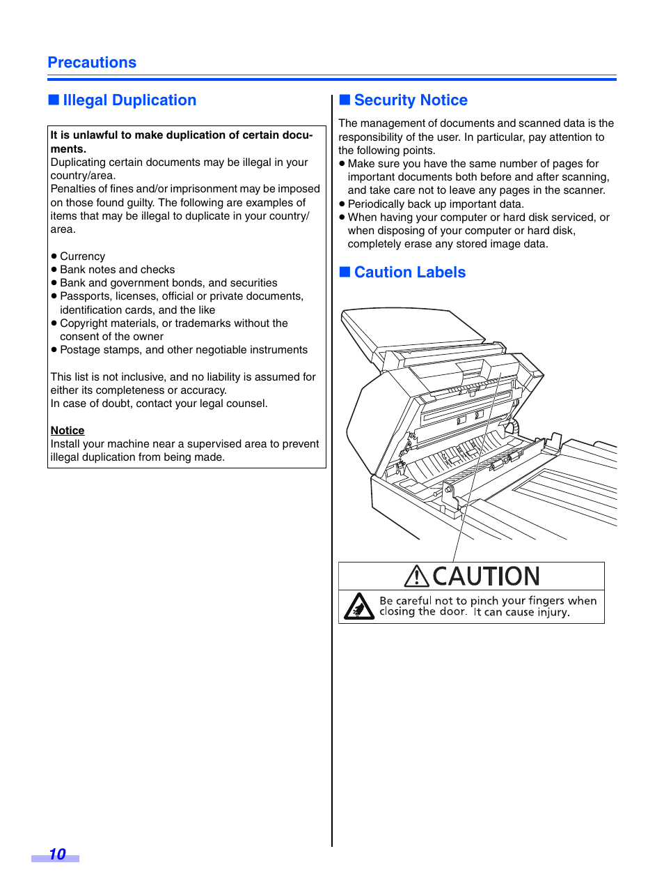 Caution labels | Panasonic KV-S7075C User Manual | Page 10 / 53