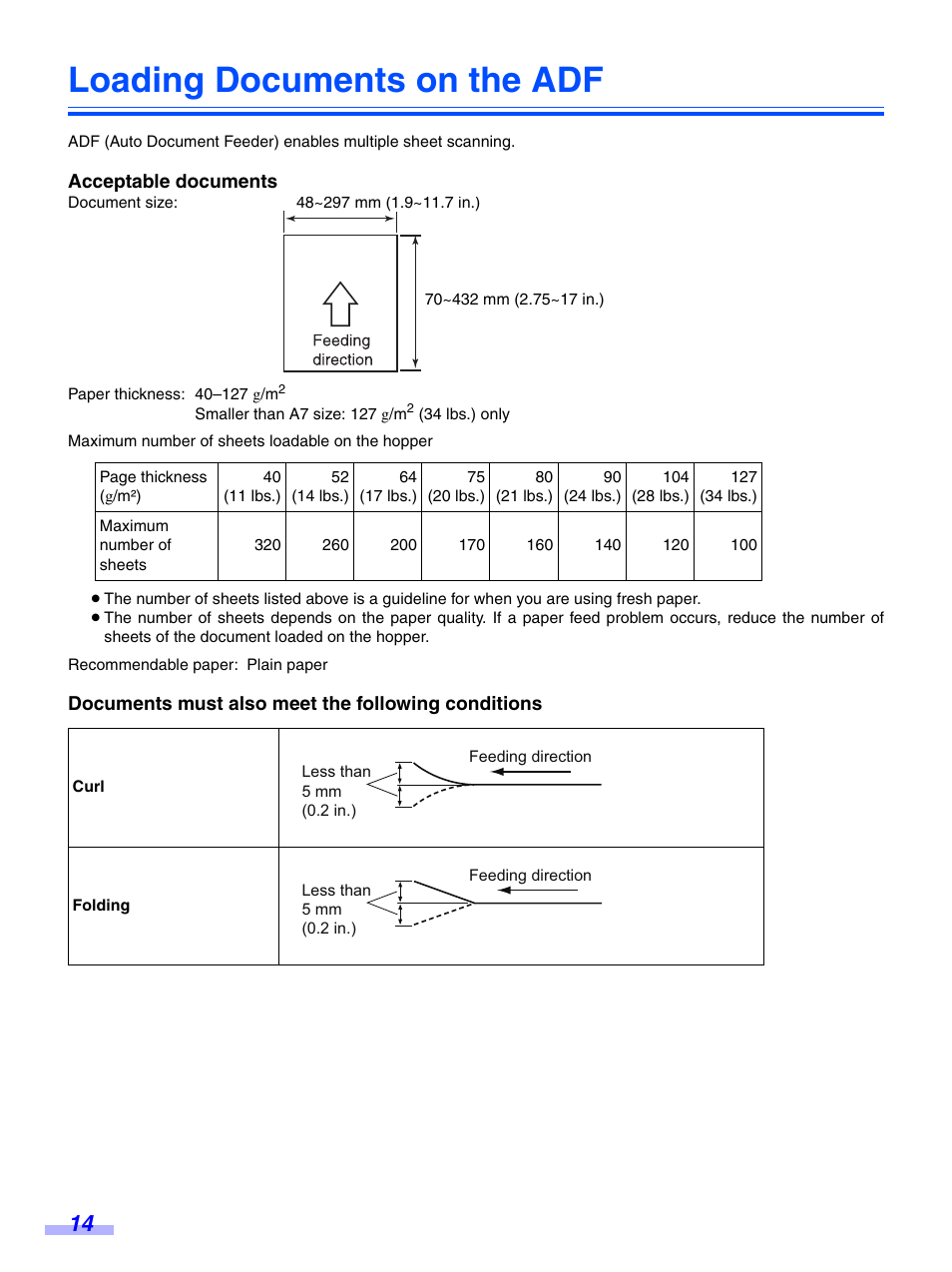 Loading documents on the adf | Panasonic KV-S7075C User Manual | Page 14 / 53