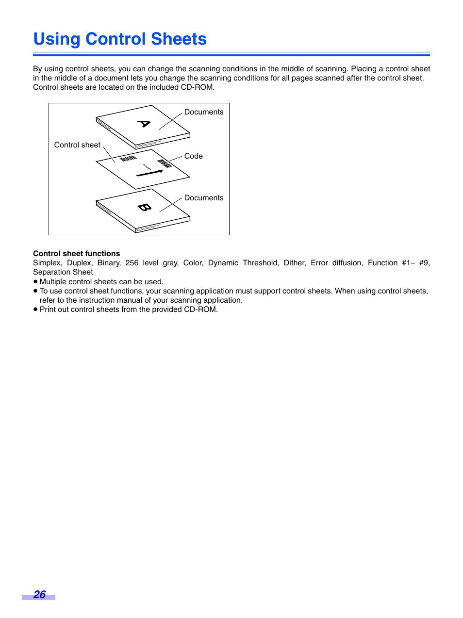 Using control sheets | Panasonic KV-S7075C User Manual | Page 26 / 53