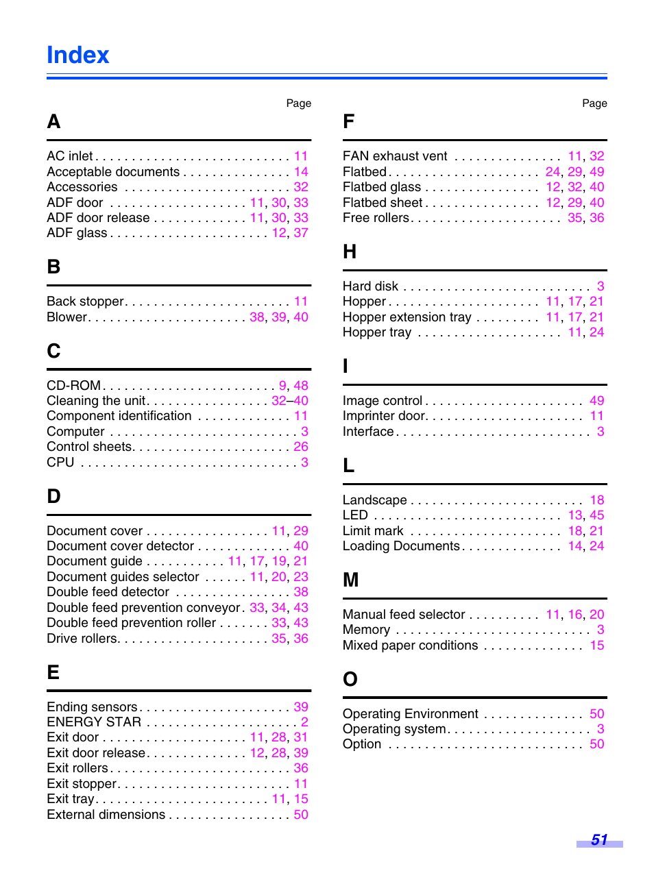 Index | Panasonic KV-S7075C User Manual | Page 51 / 53