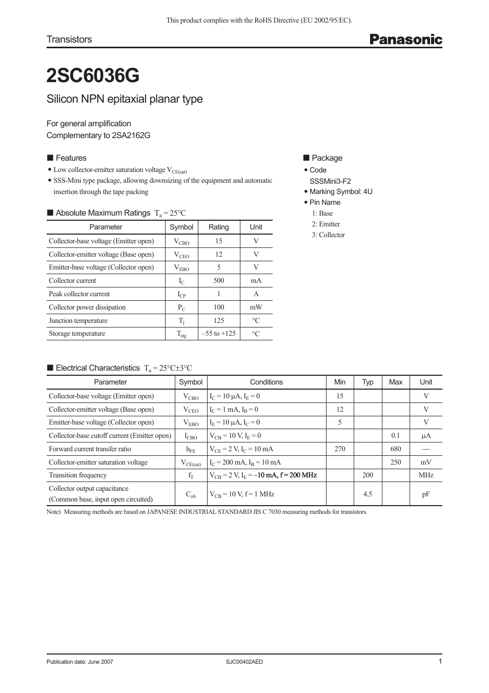 Panasonic 2SC6036G User Manual | 4 pages