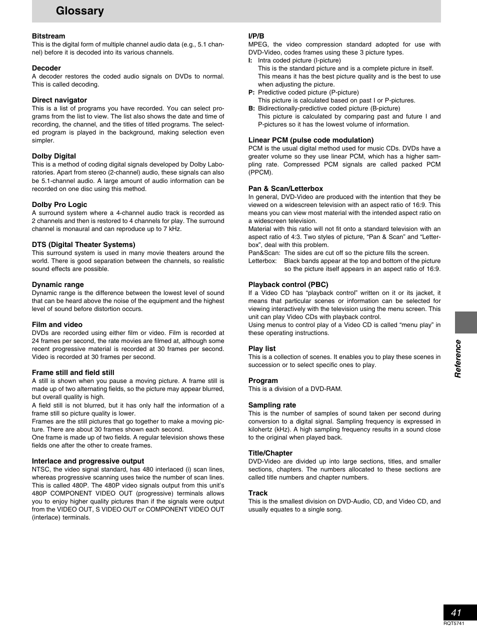 Glossary | Panasonic DVD-H2000 User Manual | Page 41 / 88