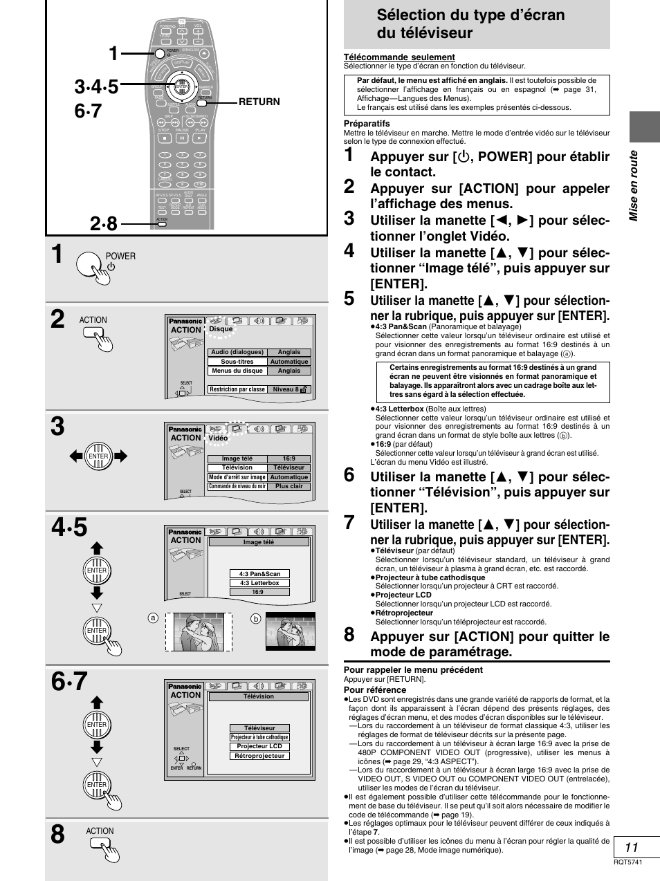 Selection du type d'ecran du televiseur, Sélection du type d’écran du téléviseur, Appuyer sur [ ê , power] pour établir le contact | Mise en route | Panasonic DVD-H2000 User Manual | Page 57 / 88