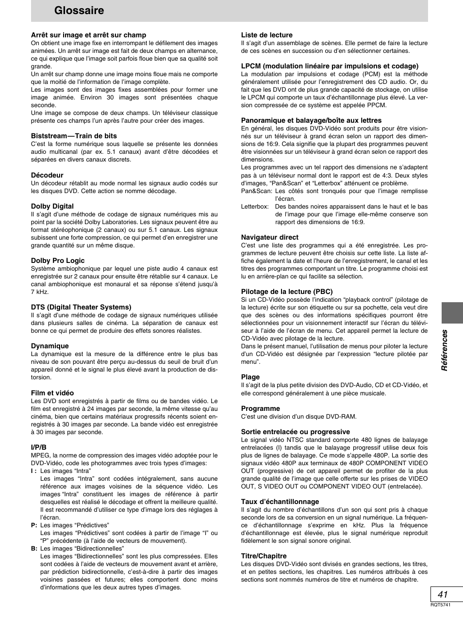 Glossaire | Panasonic DVD-H2000 User Manual | Page 87 / 88