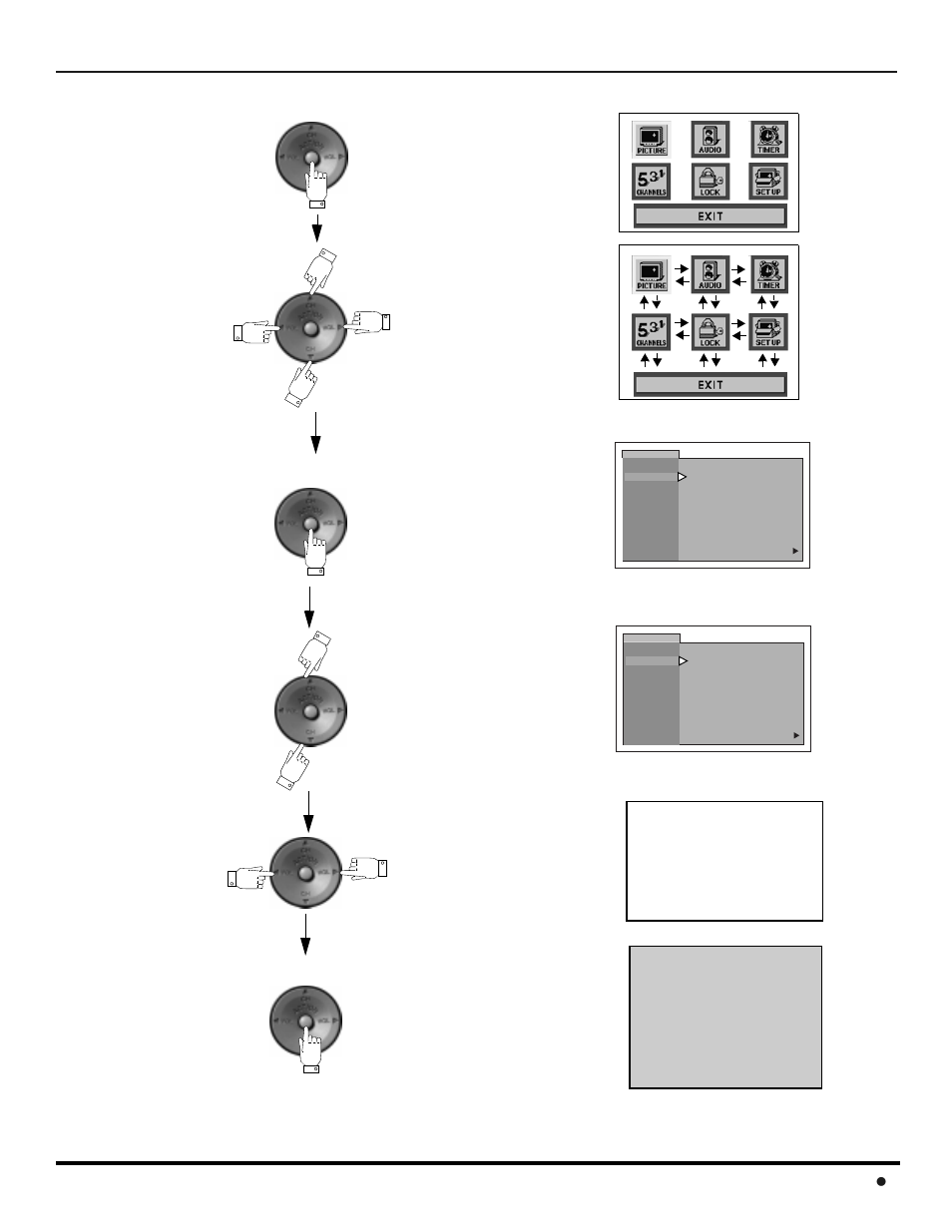 Icon menu navigation, Avigation 15 l, Press repeatedly to exit menus. normal picture | Panasonic CT-2017 User Manual | Page 17 / 72