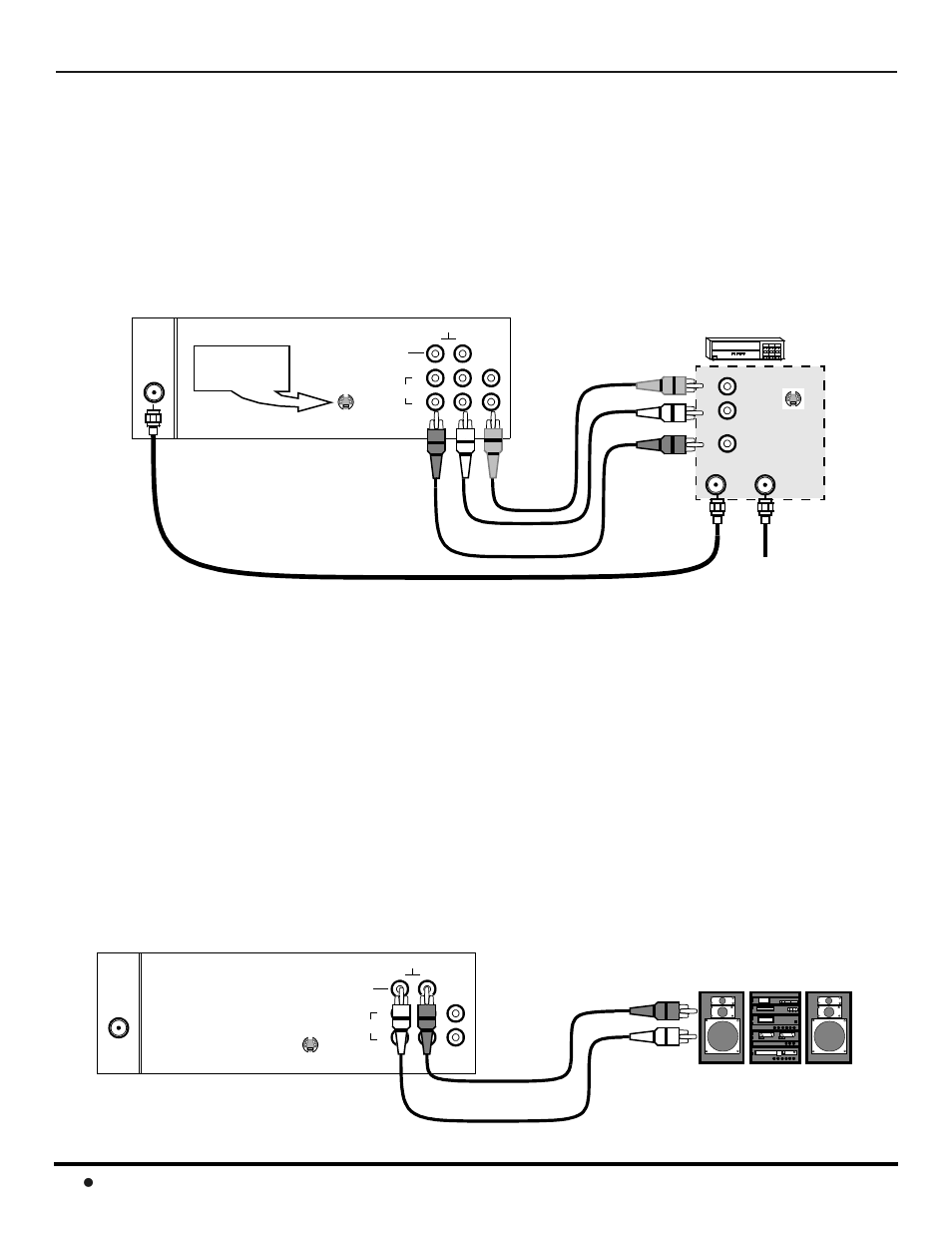 Conexiones de equipo opcional, Videocasetera, Conexion del amplificador (to audio amp) | Conexión de la videocasetera, Conexión del amplificador (to audio amp) | Panasonic CT-2017 User Manual | Page 44 / 72
