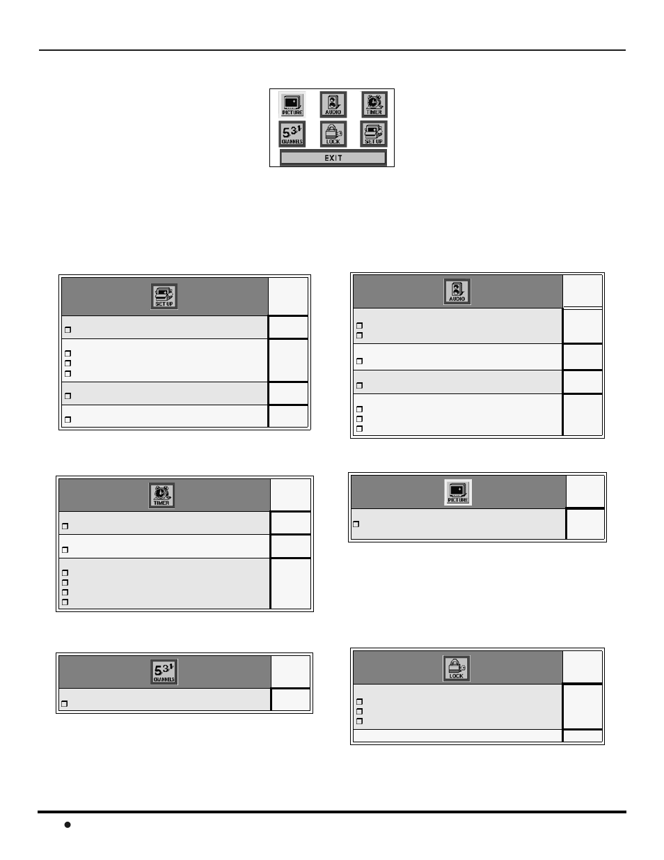 Menu de iconos principal, Menus de iconos, Menú de iconos | Panasonic CT-2017 User Manual | Page 54 / 72