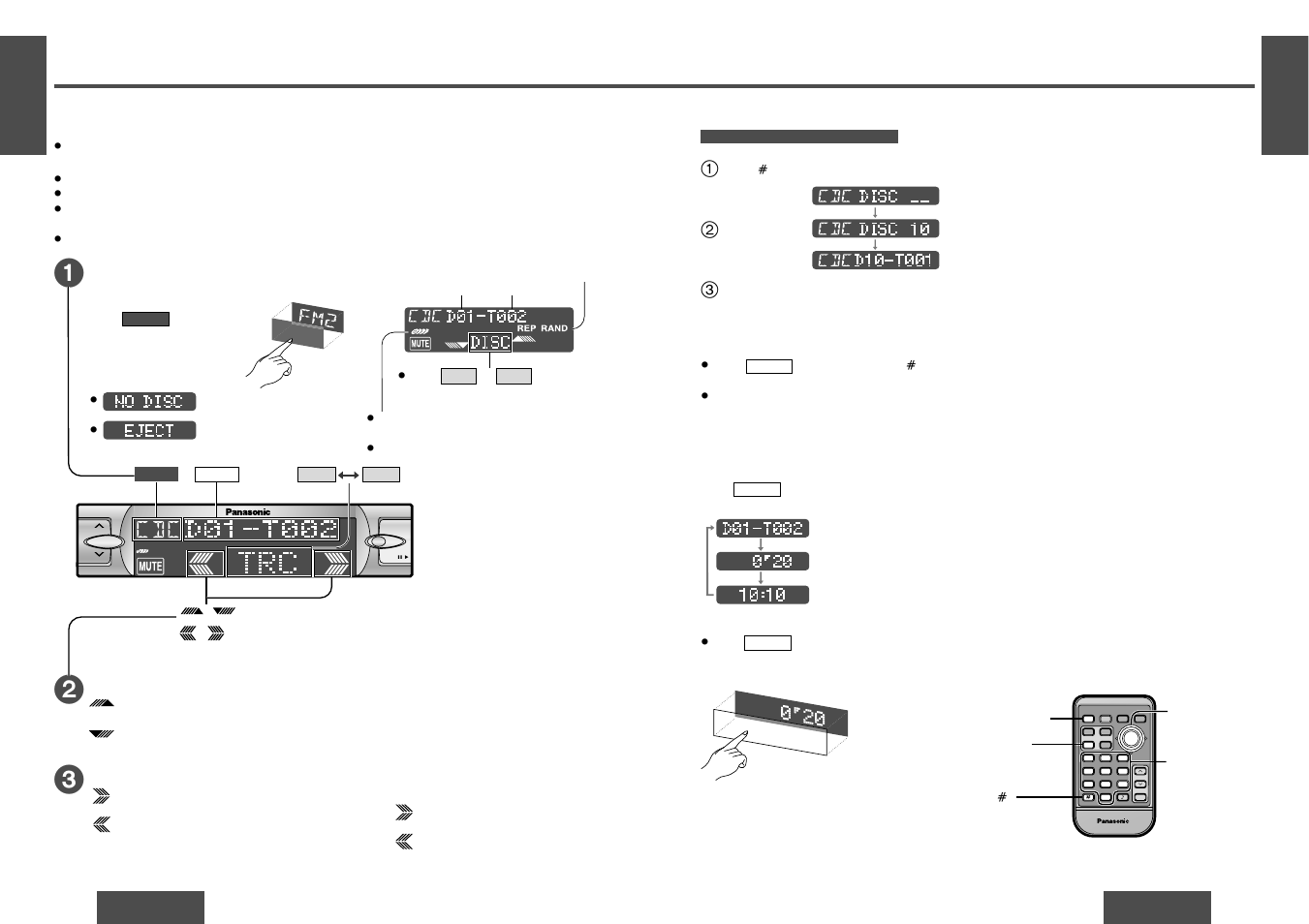 Cd changer control, Track search, Cd changer mode | Disc selection, Track selection, Direct disc selection, Display change | Panasonic CQDF802 User Manual | Page 7 / 12