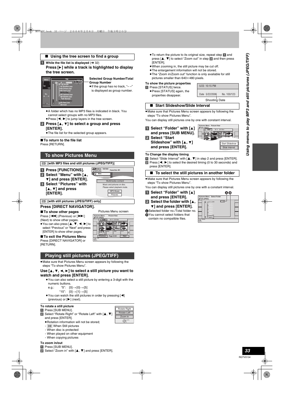 L 33, To show pictures menu, L 33) | Playing still pictures (jpeg/tiff) | Panasonic DMR-ES35V User Manual | Page 33 / 80