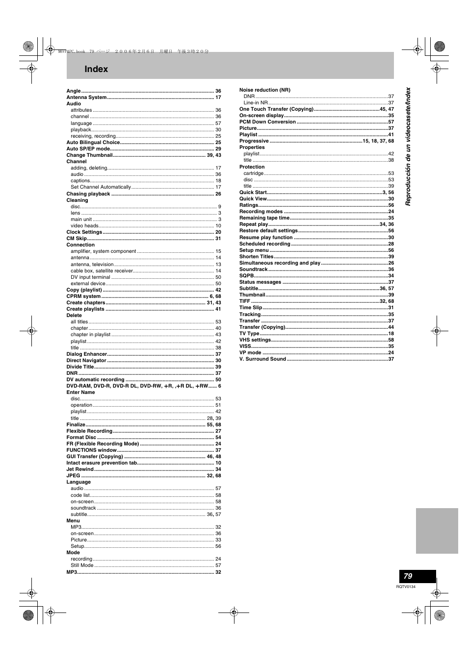 Index | Panasonic DMR-ES35V User Manual | Page 79 / 80