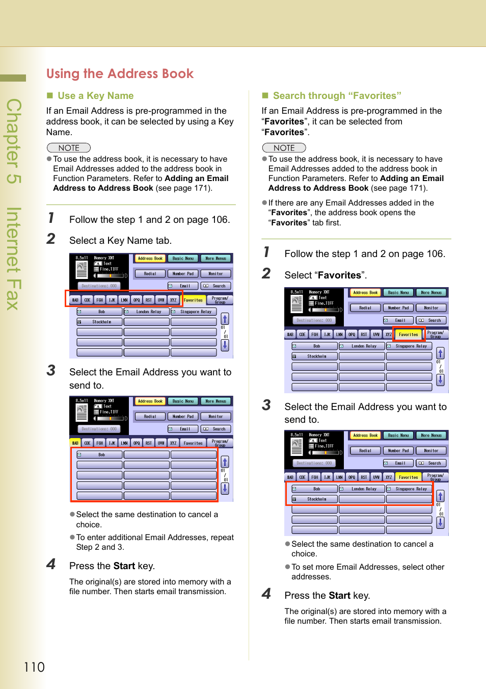 Using the address book, Cha pter 5 internet f ax | Panasonic DP-C354 User Manual | Page 110 / 220
