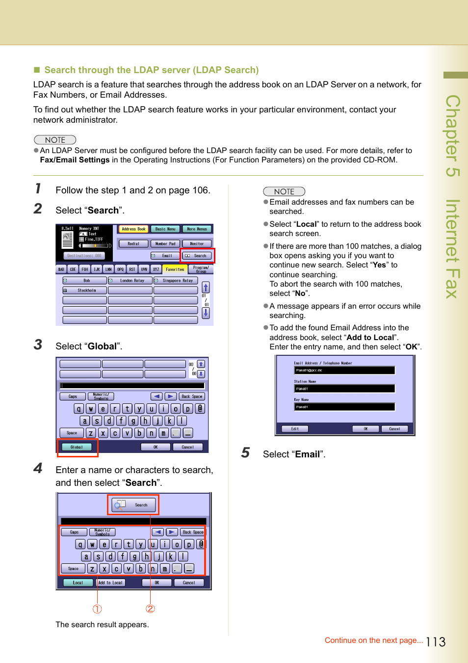 Cha pter 5 internet f ax | Panasonic DP-C354 User Manual | Page 113 / 220