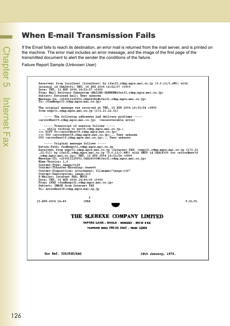 When e-mail transmission fails, Cha pter 5 internet f ax | Panasonic DP-C354 User Manual | Page 126 / 220