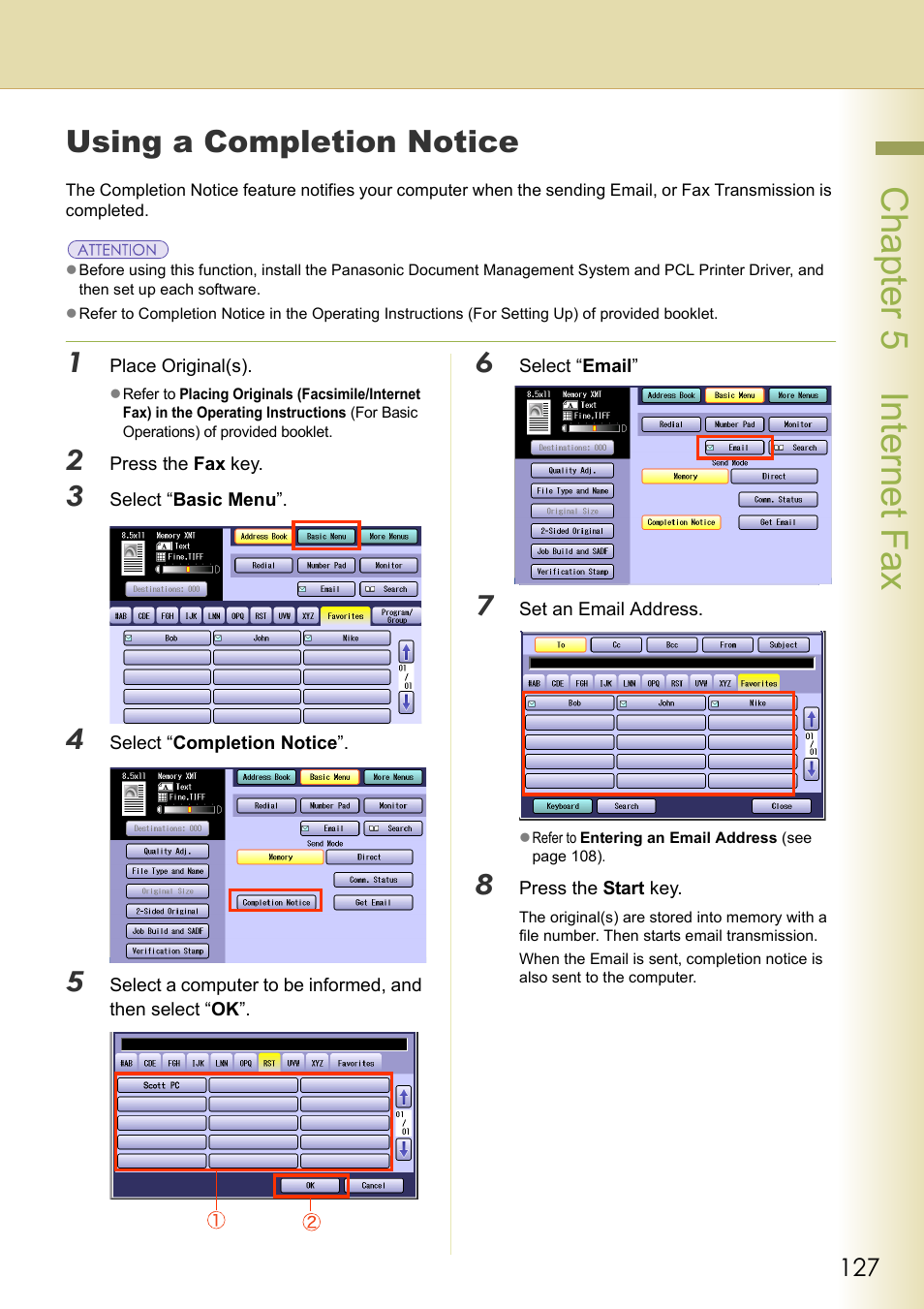 Using a completion notice, Cha pter 5 internet f ax | Panasonic DP-C354 User Manual | Page 127 / 220