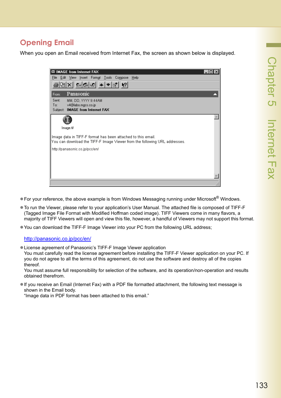 Opening email, Cha pter 5 internet f ax | Panasonic DP-C354 User Manual | Page 133 / 220
