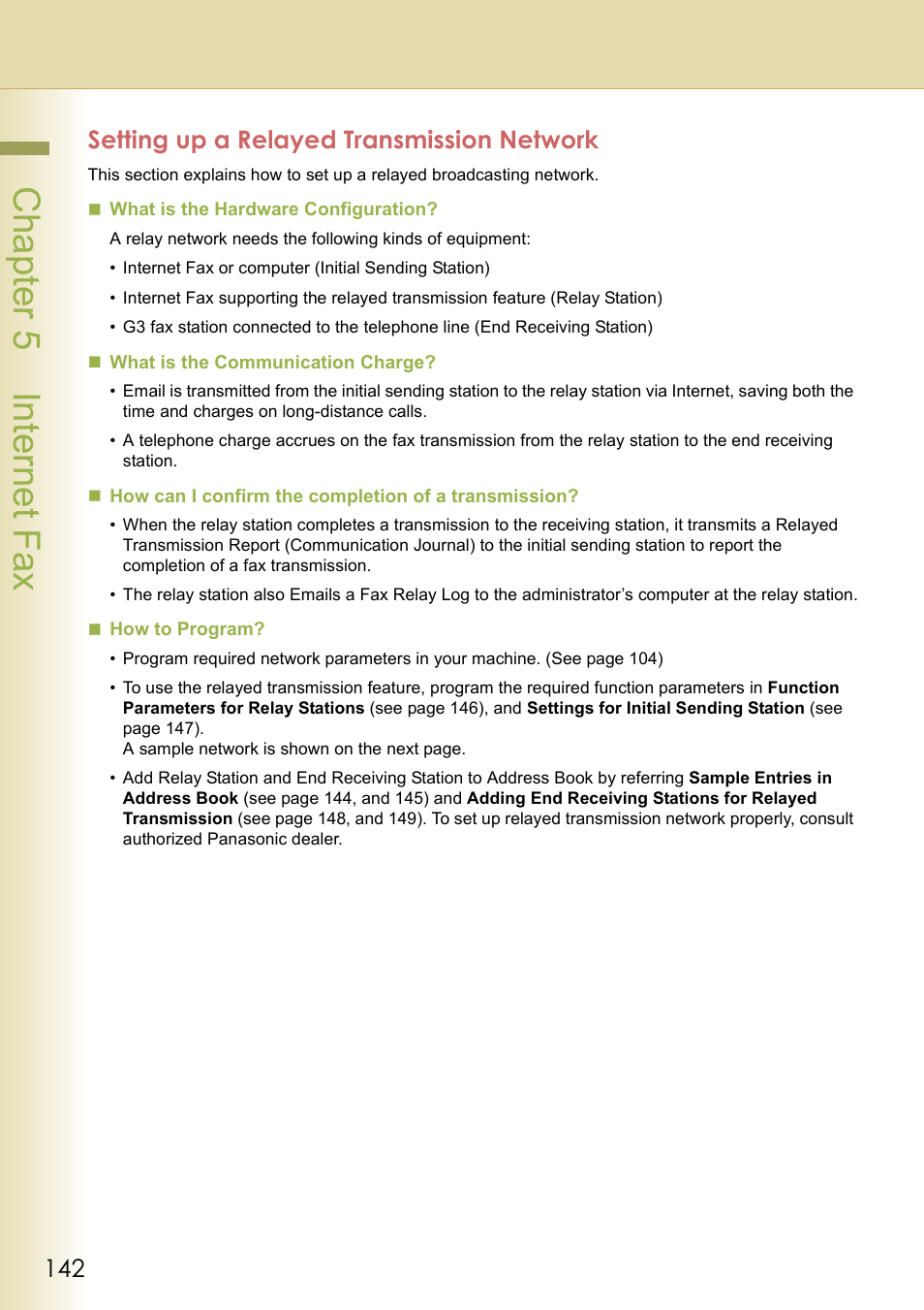 Setting up a relayed transmission network, Cha pter 5 internet f ax | Panasonic DP-C354 User Manual | Page 142 / 220
