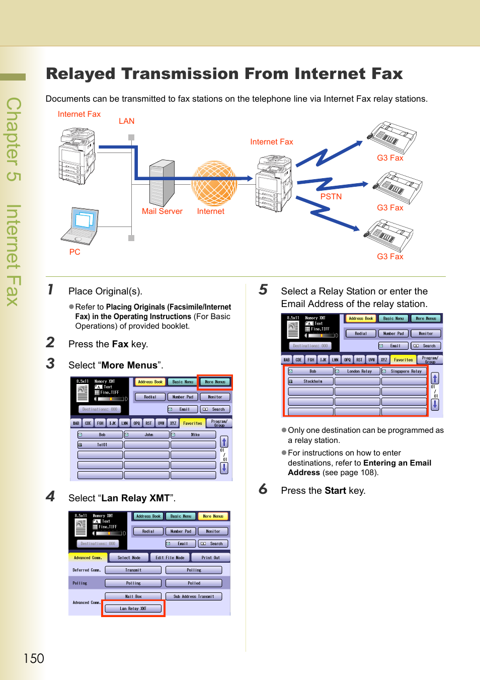 Relayed transmission from internet fax, Cha pter 5 internet f ax | Panasonic DP-C354 User Manual | Page 150 / 220