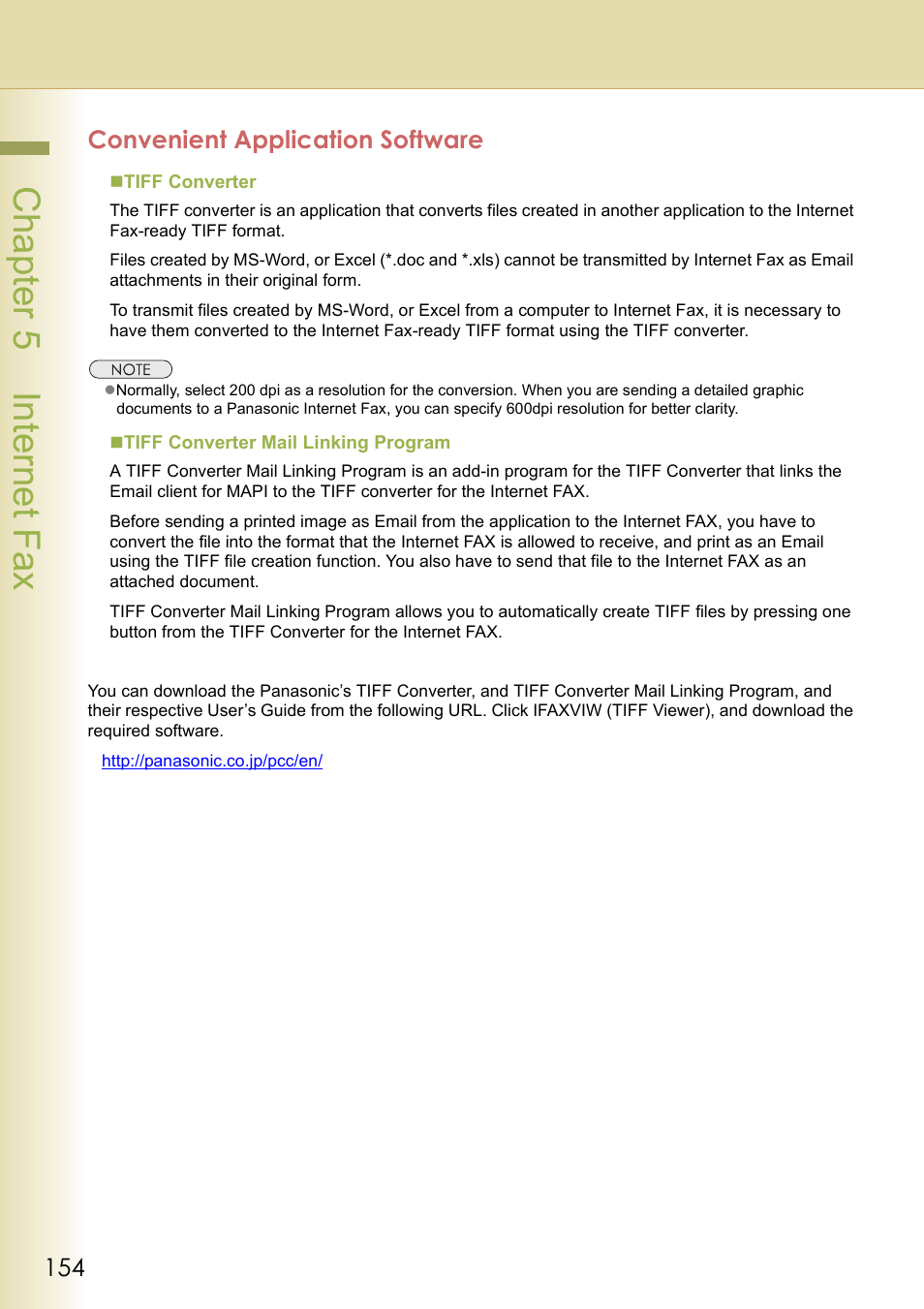 Convenient application software, Cha pter 5 internet f ax | Panasonic DP-C354 User Manual | Page 154 / 220