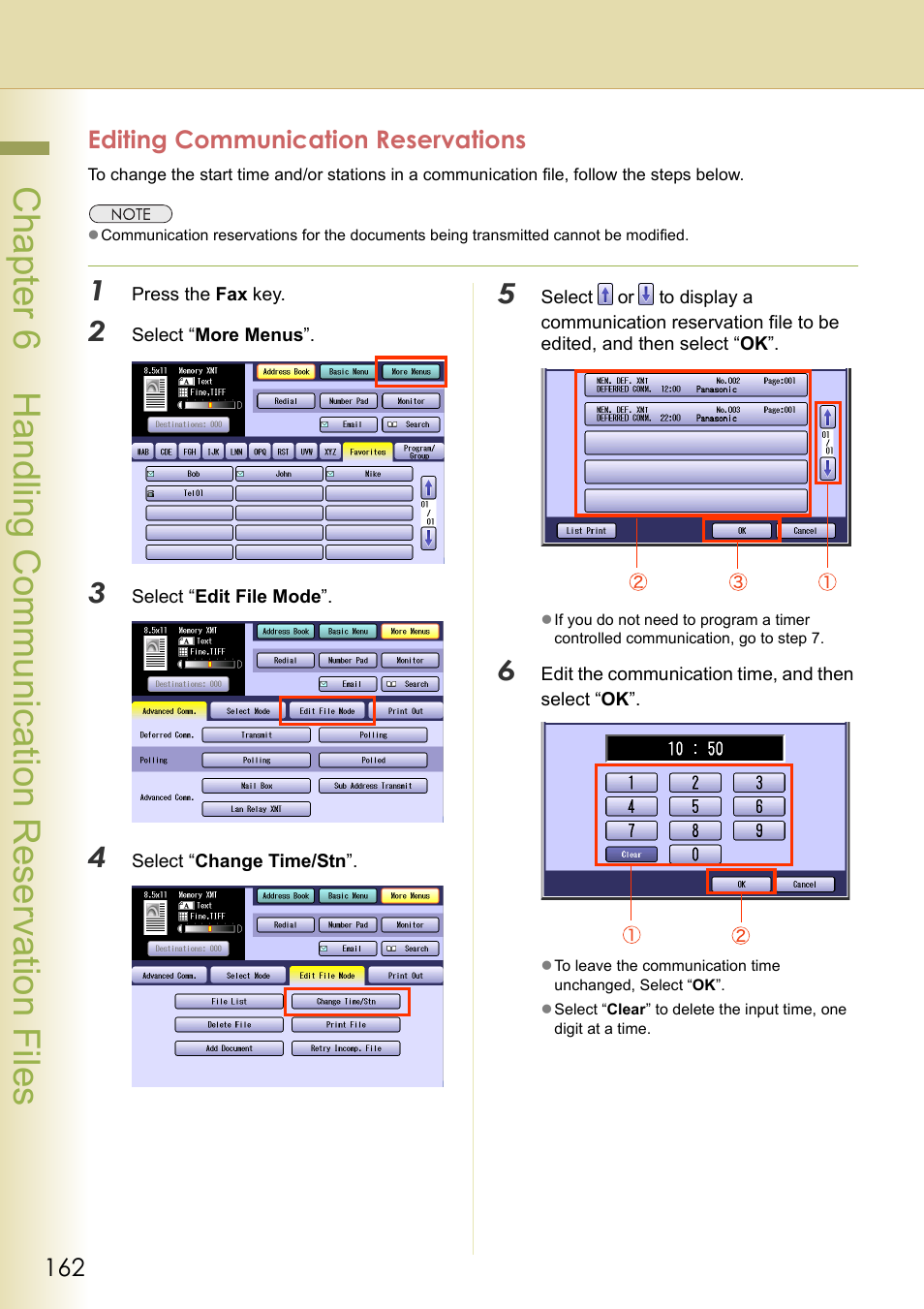Editing communication reservations | Panasonic DP-C354 User Manual | Page 162 / 220